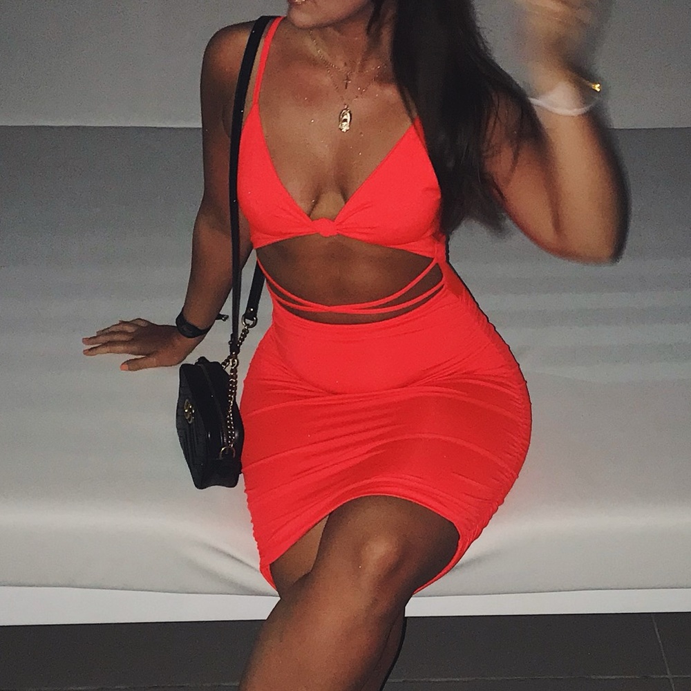 Forever21 night out bright orange red dress above the knees worn a few times
